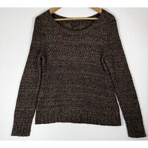 Eileen Fisher Sweater Womens Small Brown Metallic Knit Mohair Alpaca Blend USA